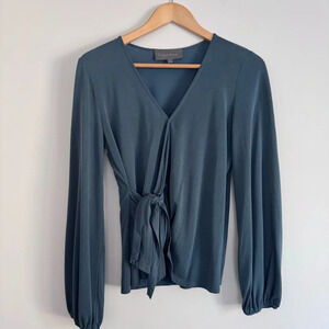Sunday in Brooklyn wrap long sleeve blouse in blue Size: Small